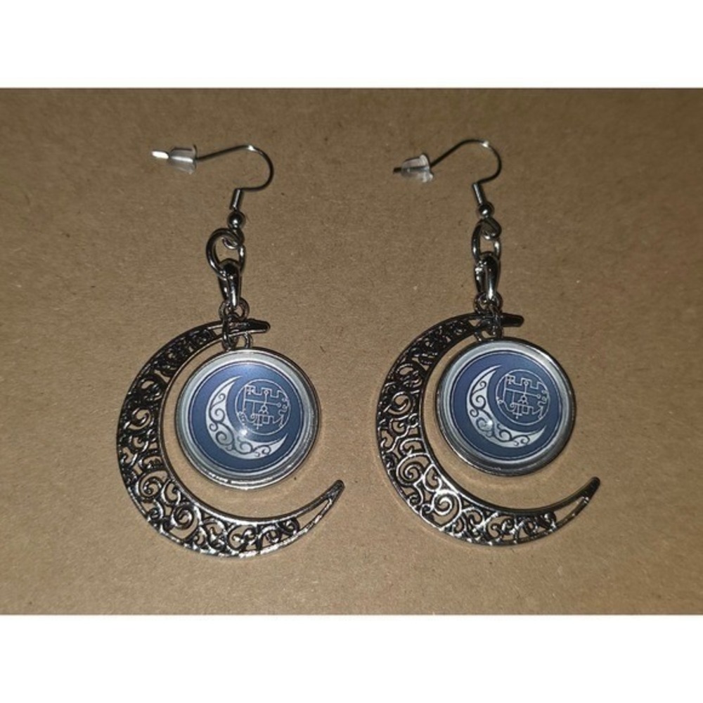 Stolas Grimiore Crescent Moon Hook Earrings Hypoallergenic Handmade Helluva Boss